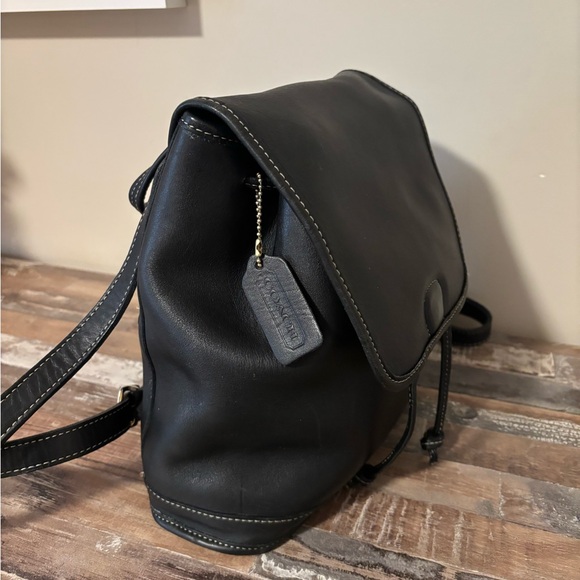Vintage Coach Bleecker Backpack Drawstring Flap Bag Black Leather 9315 Restored Vintage Coach Bleecker Backpack Drawstring Flap Bag Black Leather 9315 Restored